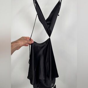 ARE YOU AM I Black Satin Slip Dress